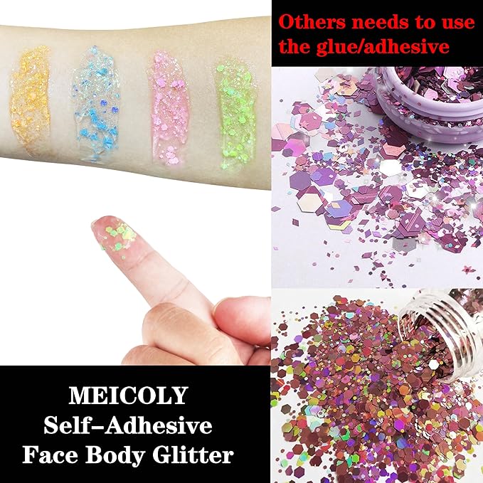 MEICOLY Neon Orange Body Glitter,Sparkling Face Glitter Gel,Mermaid Sequins Face Paint Glitter Autumn Makeup,Eye Hair Chunky Festival Rave Accessories Makeup,Party Body Glitter Gel for Women Kids,50ml