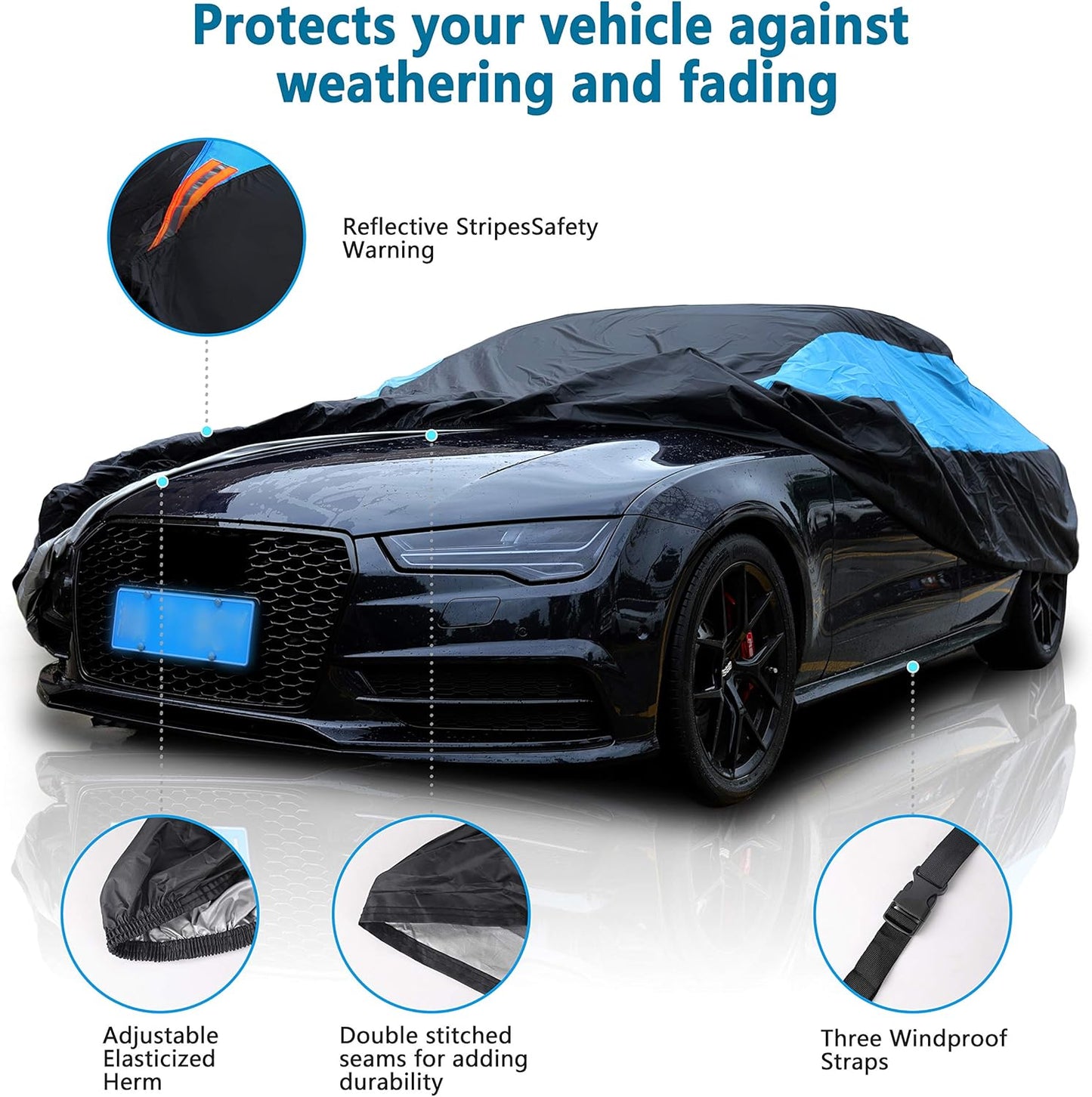 MORNYRAY Waterproof Car Cover All Weather Snowproof UV Protection Windproof Outdoor Full Coupe/Cabrio Car Cover, Universal Fit for Coupe/Cabrio (Fit Coupe/Cabrio Length 183-191 inch, Blue)