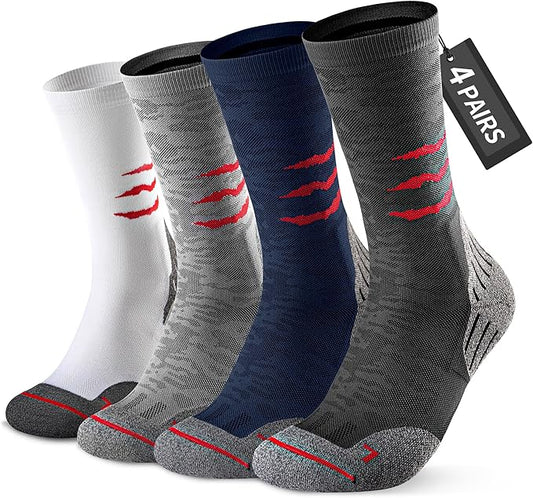 Compression Running Socks, Cushion Crew Socks - Anti-Blister Moisture Wicking for Athletic Hiking Basketball Tennis