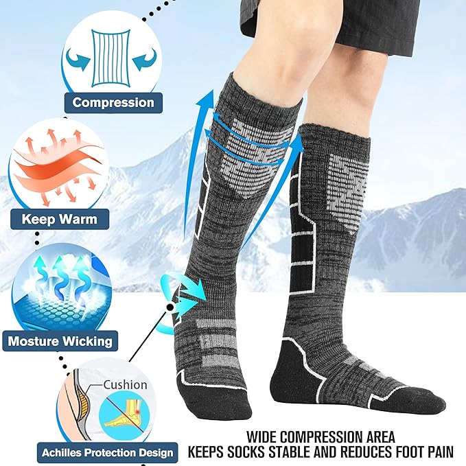 Anlisim 3 Pairs Unisex Merino Wool Ski Thermal Warm Thick Knee High Long Socks