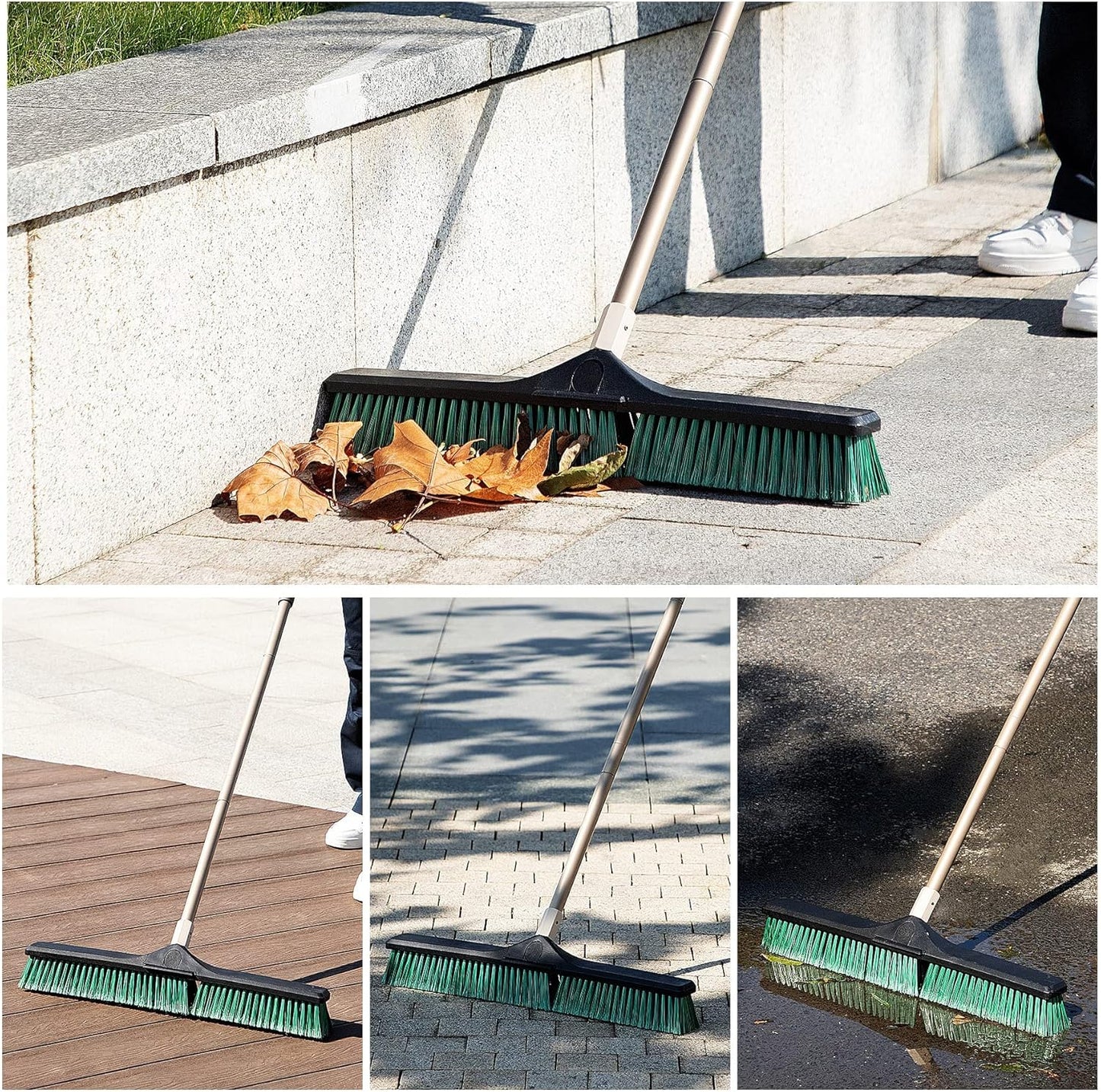 Eyliden Heavy Duty Push Broom 24" - Garage Sweeper Shop Brooms with 66" Long Handle, Outdoor Stiff Bristles Concrete Push Broom for Sidewalk Driveway Yard Patio Deck Warehouse Sweeping, Sweep Snow