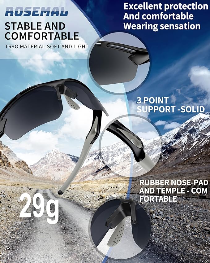 Polarized Sports Sunglasses for Men Women,UV400 Protection Sunglass for Running Cycling Fishing Hiking TR90