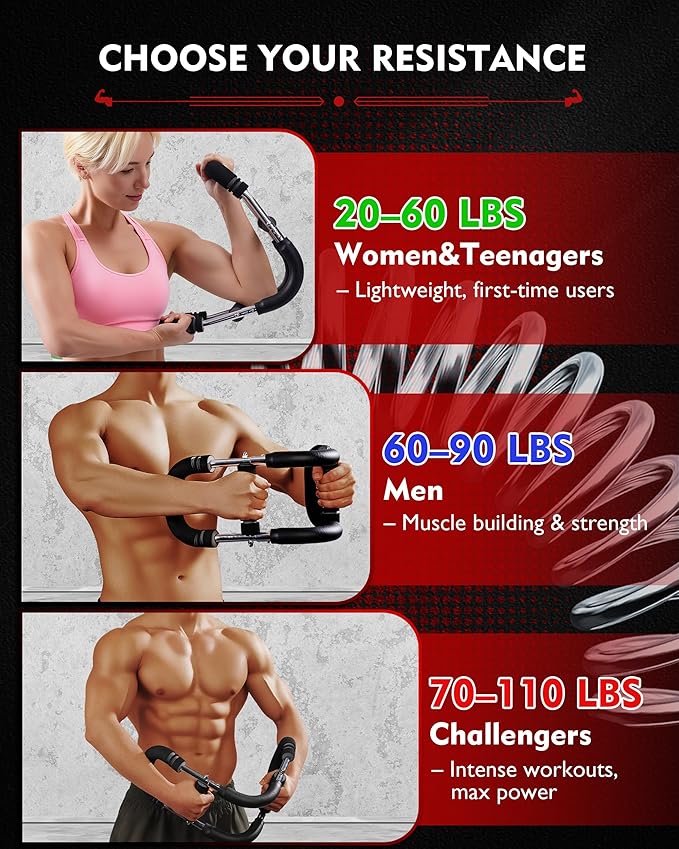 Twister Arm Exerciser, Adjustable Spring Workout Bar, Forearm Triceps Chest Inner Thigh Muscle Enhanced Exercise Strengthener, Upper Body Strength Builder Trainer, Home Fitness Equipment