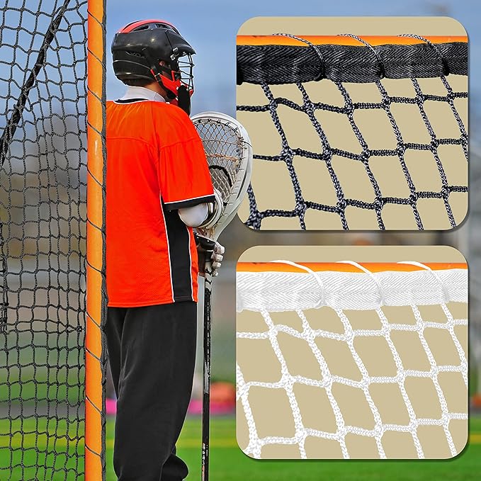 Velocity Heavy Duty Black & White Lacrosse Net - Fits 6’x6’x7’ Goals - Weatherproof, UV Resistant 1000D High-Strength Polyester - Comes with 100+ Feet of Lacing Cord and 4 Quick Ties