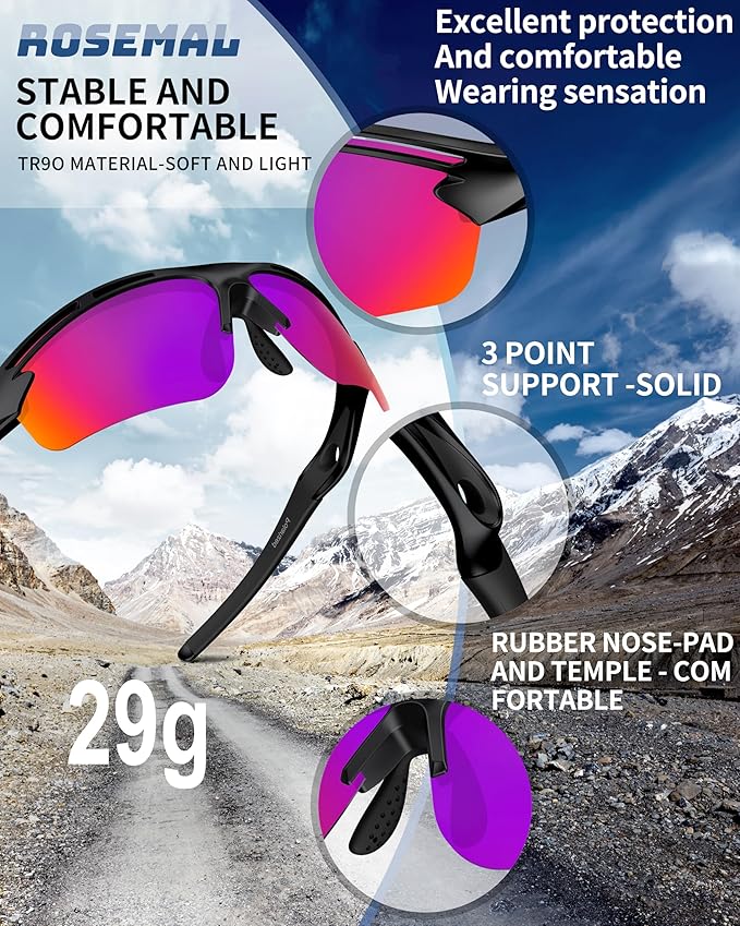 Polarized Sports Sunglasses for Men Women,UV400 Protection Sunglass for Running Cycling Fishing Hiking TR90