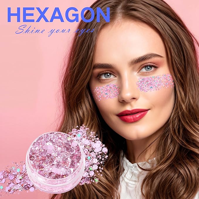 Pink Face Glitter Gel,10g/pc 4 Styles Body Glitter Mermaid Costume for Kids,Singer Concert Outfit for Women,Sparkling Hair Glitter Makeup Rave Festival Accessories,40g/1.41 oz