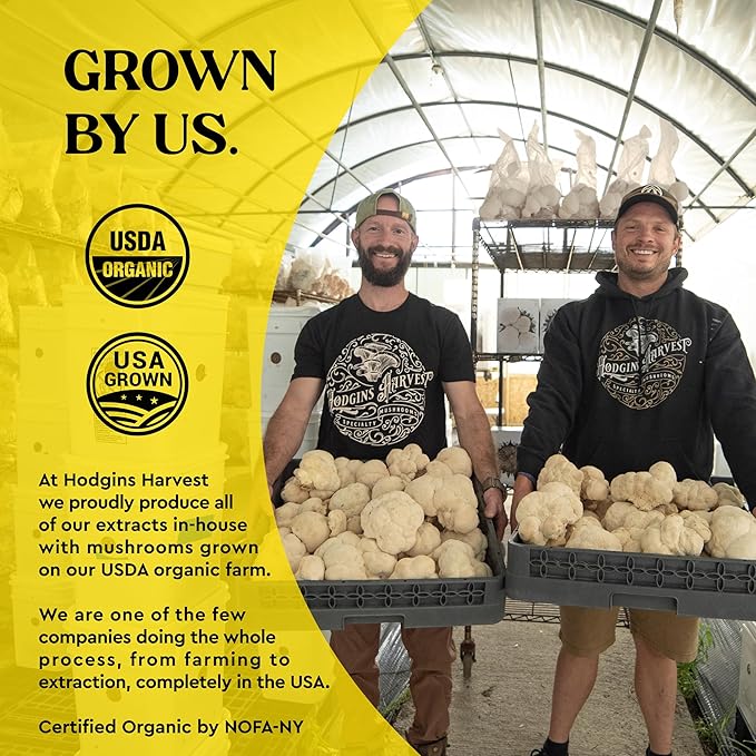 Hodgins Harvest Organic Lion’s Mane + Reishi Tincture | Made with Mushrooms Grown On Our Farm in The USA | Dual Extract | Extra-Concentrated (4 fl oz)