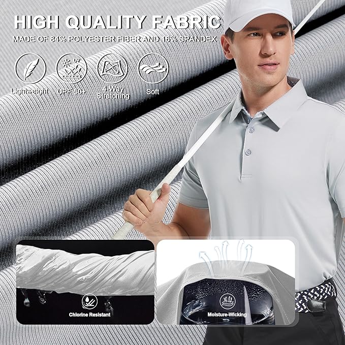 Mens Polo Shirts Short Casual Solid Stylish Dry Fit Performance Designed Collared Golf Polo Shirts for Men