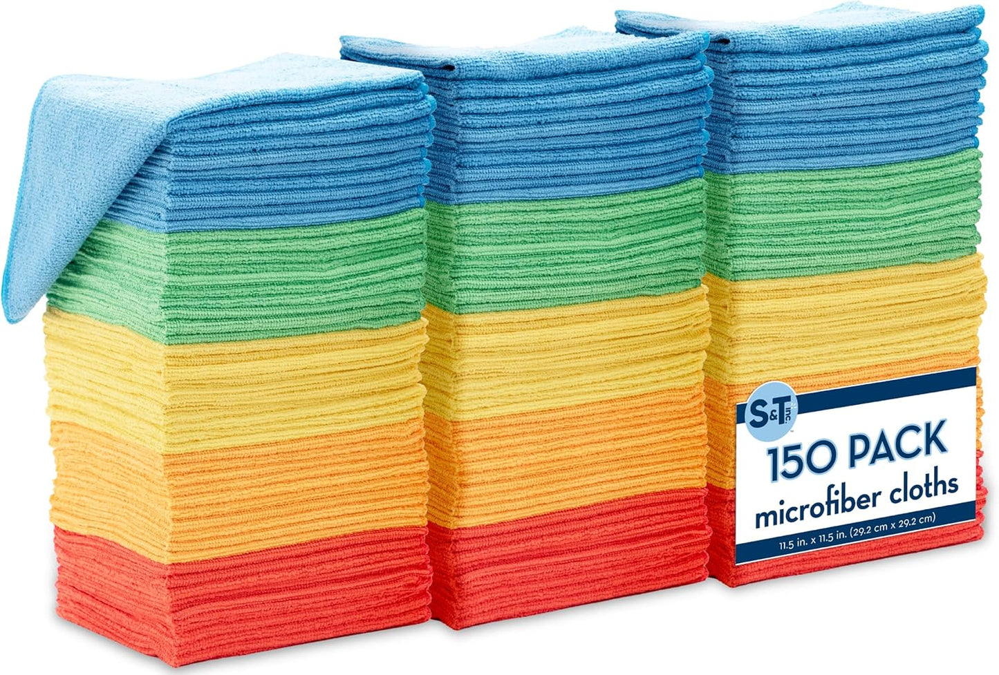 S&T INC. 150 Pack Microfiber Cleaning Cloth, Bulk Towels for Home, Reusable Microfiber Towels for Cars, Cleaning Rags, Assorted, 11.5 Inches x 11.5 Inches, 150 Count