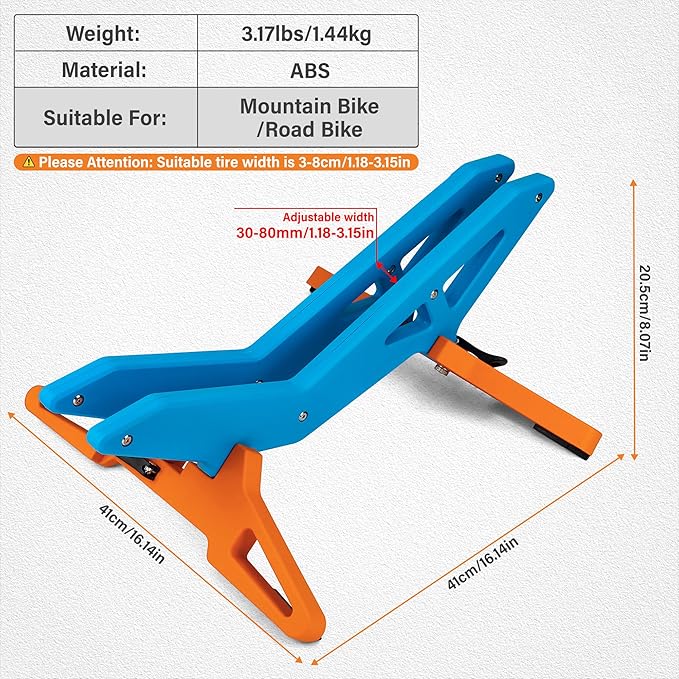 Adjustable Bike Parking Stand Fits 16-29 Inch Bicycles, Compatible with 23c-3.0 Tire Width – Heavy-Duty Plastic, Easy Installation, Stylish Two-Tone Design (Blue&Orange(2 Pack))