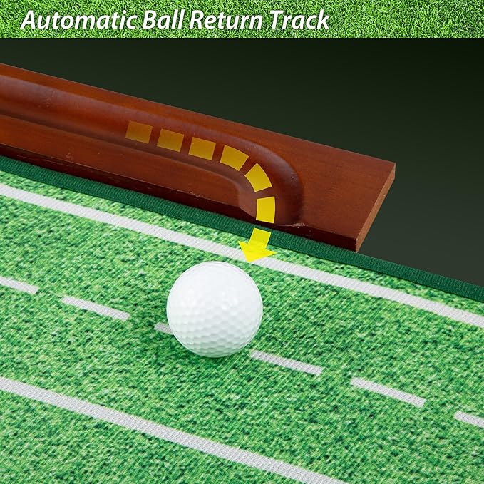 Golf Putting Mat with Ball Return - Putting Green Indoor Featuring 9ft Non-Slip Velvet Surface for Indoor & Outdoor - Smooth, Skip-Free Walnut Ball Return System - Golf Practice Mat for Backyard