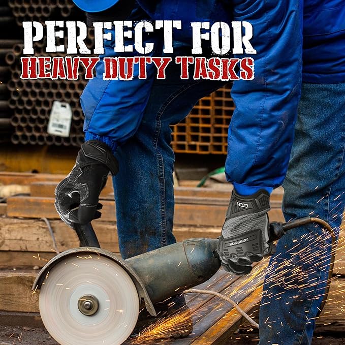HANDLANDY Mens Work Gloves Touch screen, Utility Mechanic Gloves, Flexible Breathable Fit- Padded Knuckles & Palm