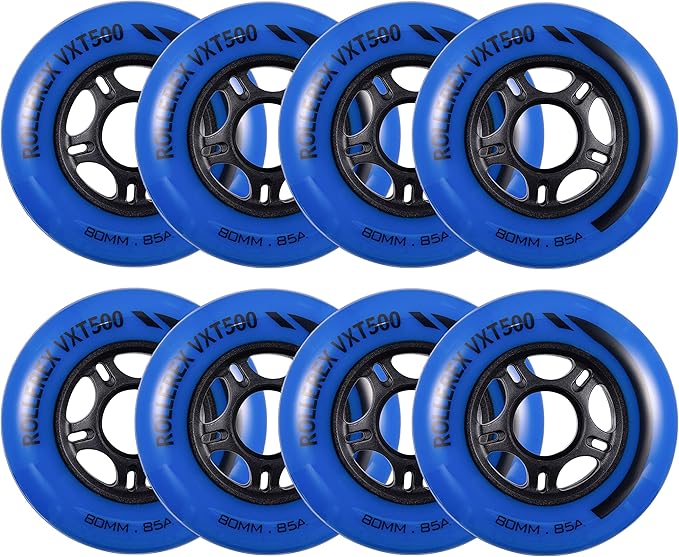 Rollerex VXT500 Inline Skate Wheels (8-Pack) (Various Size & Color Options Available) -Indoor Outdoor- Intended for Roller Blade Wheel Replacement