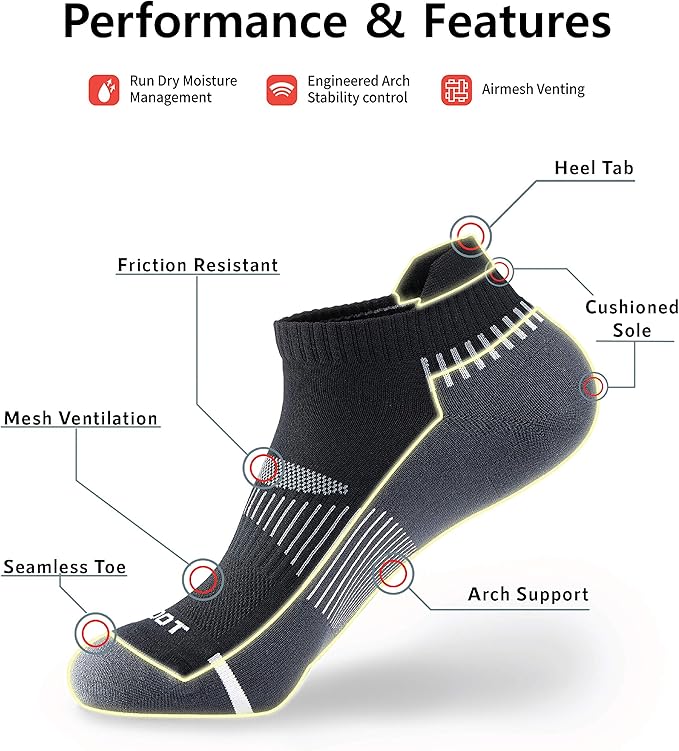 MONFOOT Men's/Women's 3-10 Pairs Silky Dry Athletic Cushion Ankle Socks, Multipack