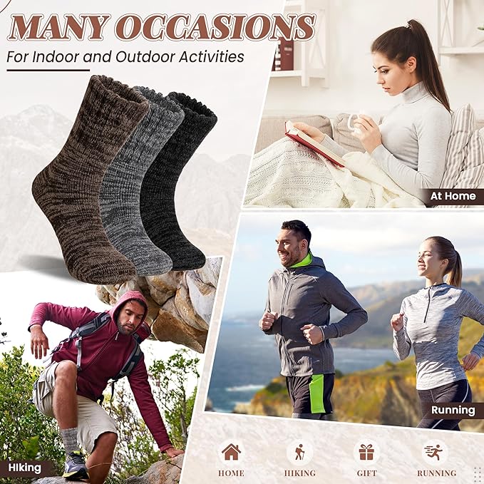 Merino Wool Boot Socks Thermal Winter Ski Thick Warm Hiking Socks for Women Men 3 Pairs