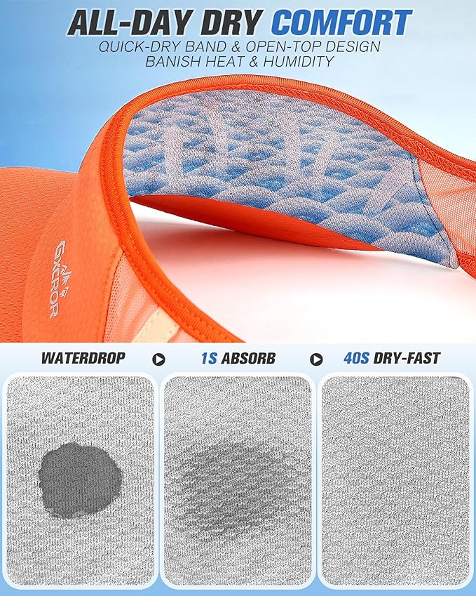 GXCROR Sports Sun Visor Hat Men Women, Lightweight Breathable Quick Dry Sports Sun Hat for Running Golf Tennis