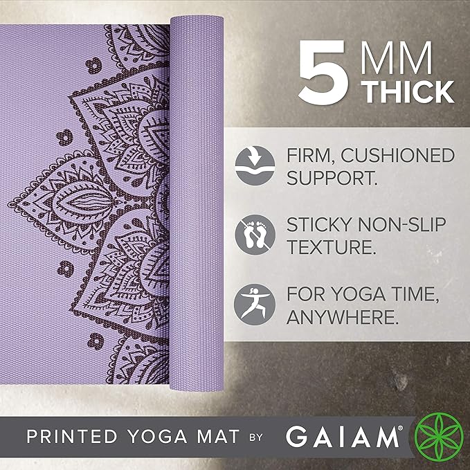 Gaiam Yoga Mat - Premium 5mm Print Thick Non Slip Exercise & Fitness Mat for All Types of Yoga, Pilates & Floor Workouts (68" x 24" x 5mm)