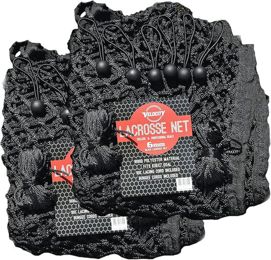 Velocity Heavy Duty Black & White Lacrosse Net - Fits 6’x6’x7’ Goals - Weatherproof, UV Resistant 1000D High-Strength Polyester - Comes with 100+ Feet of Lacing Cord and 4 Quick Ties