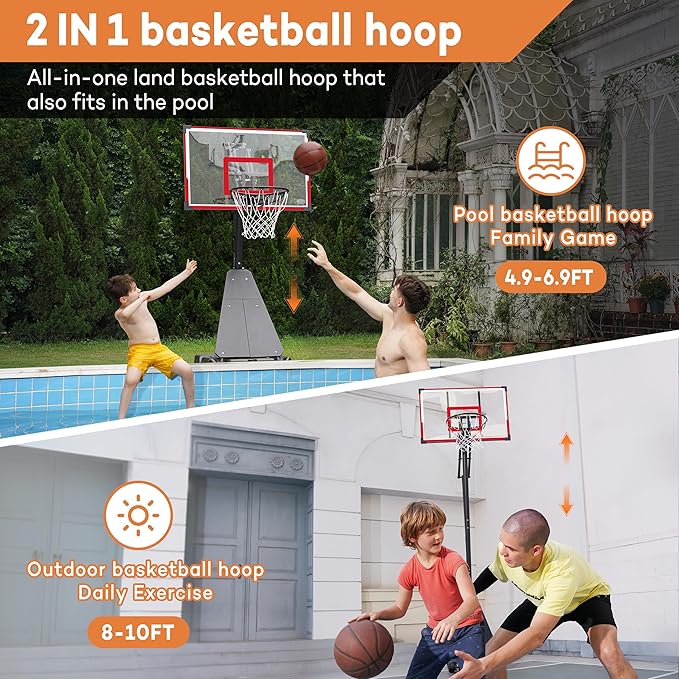 Aimking Basketball Hoop Outdoor 3.3-10FT 5s-Rapid-Adjustable, 40/44 inch Shatterproof Backboard & Enlarged Base, Portable Basketball Hoop & Goal for Kids/Adults/Families in Poolside/Backyard/Indoor