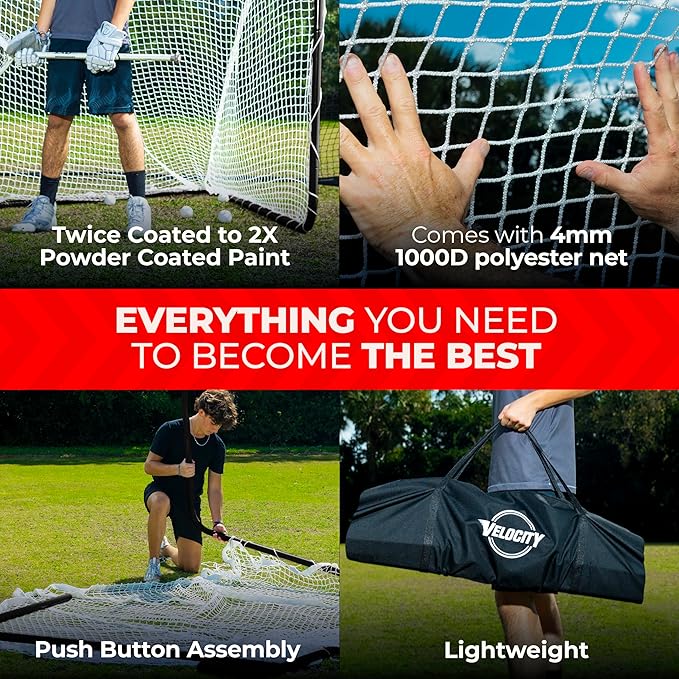 Velocity - Lacrosse Goal - Portable Steel Frame with Black Net, Perfect for Youth and Adult Training, Backyard Design