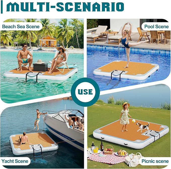 Specraft Inflatable Floating Dock, Non-Slip Air Dock Platform loating Island Raft with Rope Ladder for Pool Lake Beach Ocean