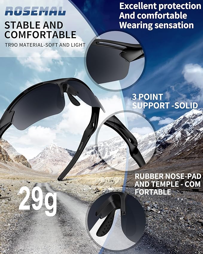 Polarized Sports Sunglasses for Men Women,UV400 Protection Sunglass for Running Cycling Fishing Hiking TR90