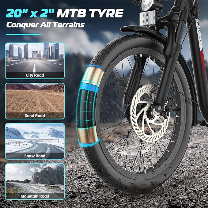 Caroma Electric Scooter with Seat, 48V Removable Battery E-Bike, Up to 30Miles&20MPH, 500/800/1200W Motor, 20" Fat Tire Adult Electric Bicycles for Commuting with Basket