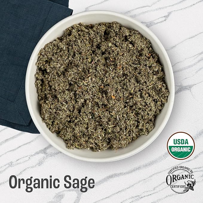 J Mac Botanicals, Organic Rubbed Sage (8 oz), Certified USDA Organic, Dried Rubbed Sage Leaf. Culinary Grade-excellent for sausage making, fresh Albanian harvest
