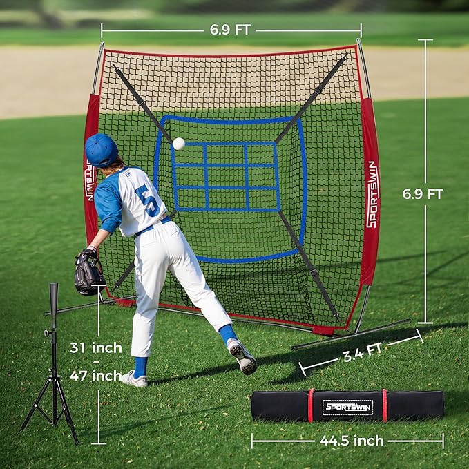 7x7 FT Baseball Net for Batting Pitching Hitting, with Strike Zone, Softball Net for Batting and Pitching, Baseball Practice Training Equipment for Kids Adult Youth