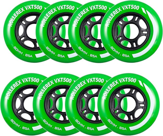 Rollerex VXT500 Inline Skate Wheels (8-Pack) (Various Size & Color Options Available) -Indoor Outdoor- Intended for Roller Blade Wheel Replacement