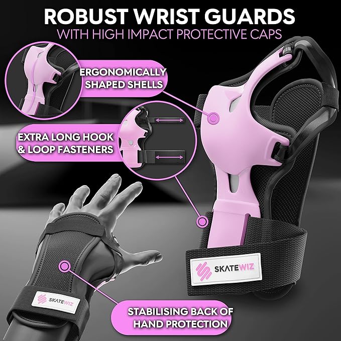 SKATEWIZ Skating Protective Gear Adults & Kids [6pc] incl. Knee Pads, Elbow Pads Wrist Guards for Roller Skating & Skateboarding