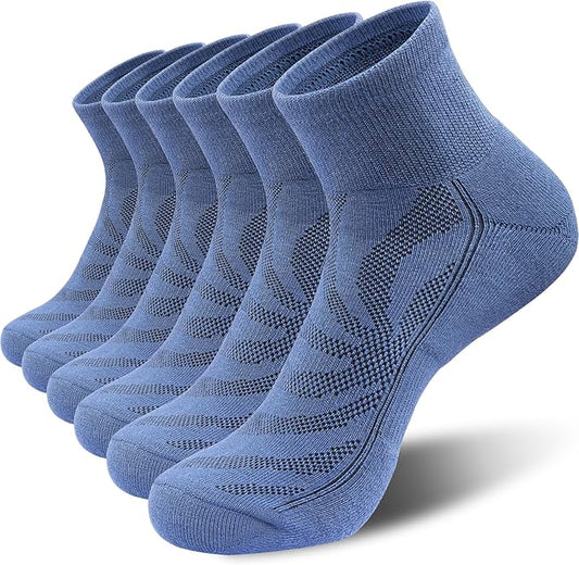 Lapulas 6 Pack Men's Ankle Socks with Cushion, Cotton Quarter Socks for Sport Training Running