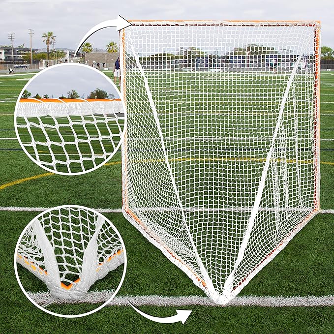 Velocity Heavy Duty Black & White Lacrosse Net - Fits 6’x6’x7’ Goals - Weatherproof, UV Resistant 1000D High-Strength Polyester - Comes with 100+ Feet of Lacing Cord and 4 Quick Ties