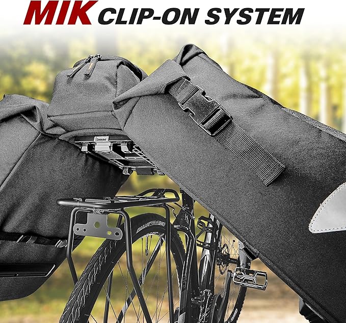 Ibera Bike Bag MIK Panniers 52.7L for Ebikes - Clip-On bike Bags For Bicycles with Built-in Battery Holder & Rain Cover - Water-Resistant Bike Rack Bag with Reflective Trim - ONLY FOR MIK RACKS