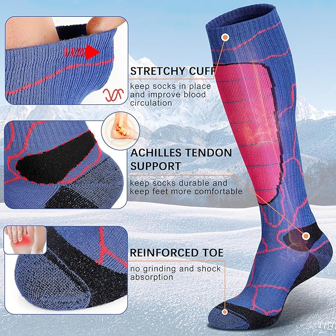 Hylaea Merino Wool Ski Socks, Cold Weather Socks for Snowboarding, Snow, Winter, Thermal Knee-high Warm Socks, Hunting