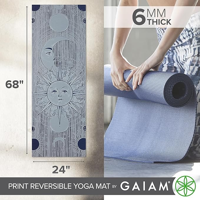 Gaiam Yoga Mat - Premium 6mm Print Reversible Extra Thick Non Slip Exercise & Fitness Mat for All Types of Yoga, Pilates & Floor Workouts (68" x 24" x 6mm Thick)