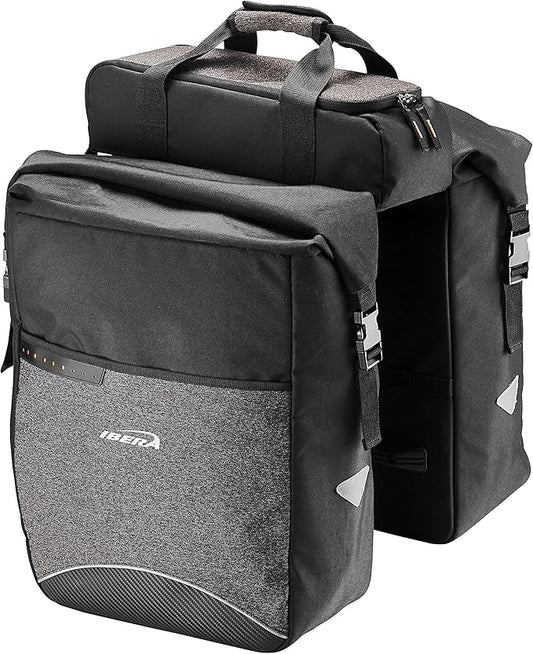 Ibera Bike Bag MIK Panniers 52.7L for Ebikes - Clip-On bike Bags For Bicycles with Built-in Battery Holder & Rain Cover - Water-Resistant Bike Rack Bag with Reflective Trim - ONLY FOR MIK RACKS