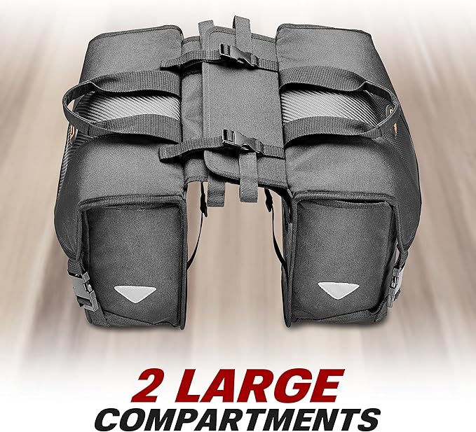 Ibera Adjustable Bicycle Bag (Pair) with Quick Release/Clip-On System - Water Resistant Bike Saddle Bags For Rear Rack with & 19.8 lbs Capacity Each - Saddle Bag Bicycle Fits Most Racks (Black)